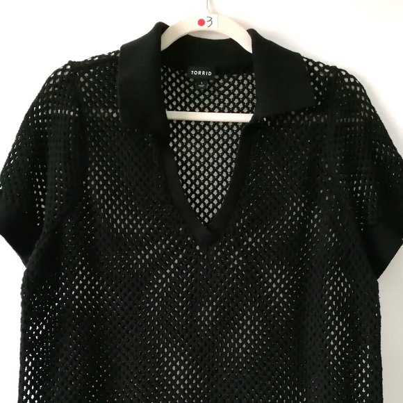 Torrid Womens Black Collared Short Sleeve Open Stitch Pullover Sweater Size 1X - Picture 2 of 7